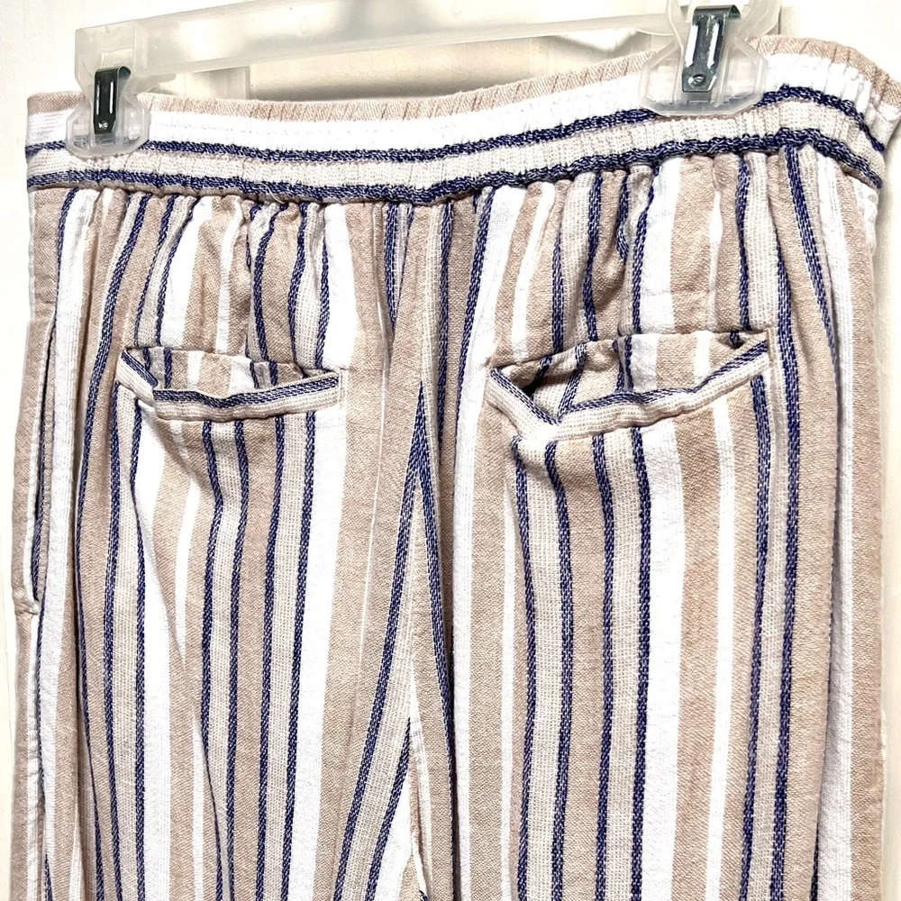 Banana Republic Linen-Blend Wide-Leg Capris in Beige and Blue Stripe size S